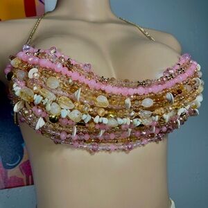Chic Beaded Festival Halter Top - Pink, Gold, Cream